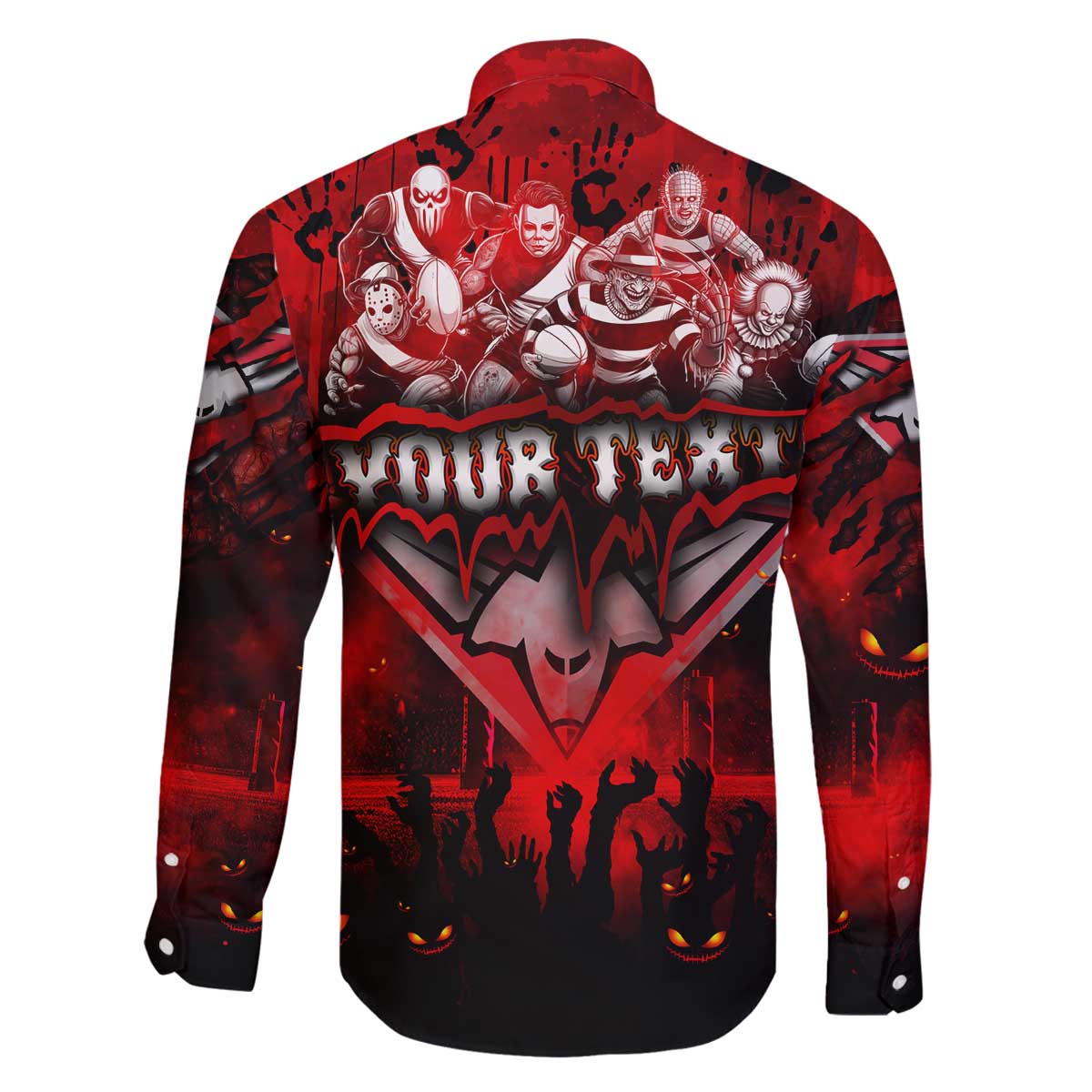 Step Into Horror Domain Bombers Football Family Matching Off The Shoulder Long Sleeve Dress and Hawaiian Shirt Halloween Horror Movie Characters - Aussie Hoodie