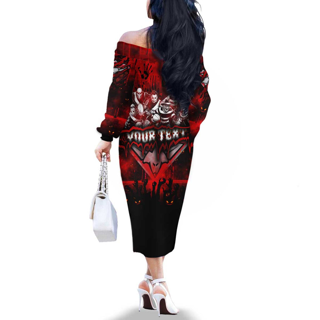 Step Into Horror Domain Bombers Football Family Matching Off The Shoulder Long Sleeve Dress and Hawaiian Shirt Halloween Horror Movie Characters - Aussie Hoodie
