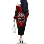 Step Into Horror Domain Bombers Football Family Matching Off The Shoulder Long Sleeve Dress and Hawaiian Shirt Halloween Horror Movie Characters - Aussie Hoodie