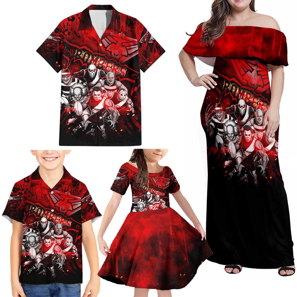 Step Into Horror Domain Bombers Football Family Matching Off Shoulder Maxi Dress and Hawaiian Shirt Halloween Horror Movie Characters - Aussie Hoodie