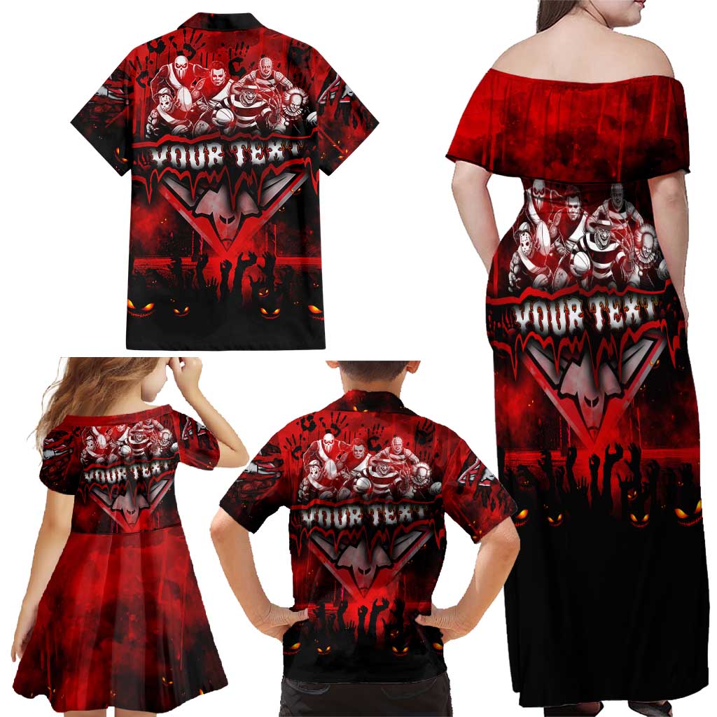 Step Into Horror Domain Bombers Football Family Matching Off Shoulder Maxi Dress and Hawaiian Shirt Halloween Horror Movie Characters - Aussie Hoodie