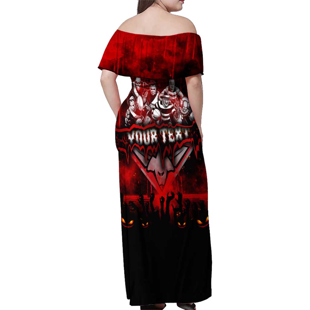 Step Into Horror Domain Bombers Football Family Matching Off Shoulder Maxi Dress and Hawaiian Shirt Halloween Horror Movie Characters - Aussie Hoodie