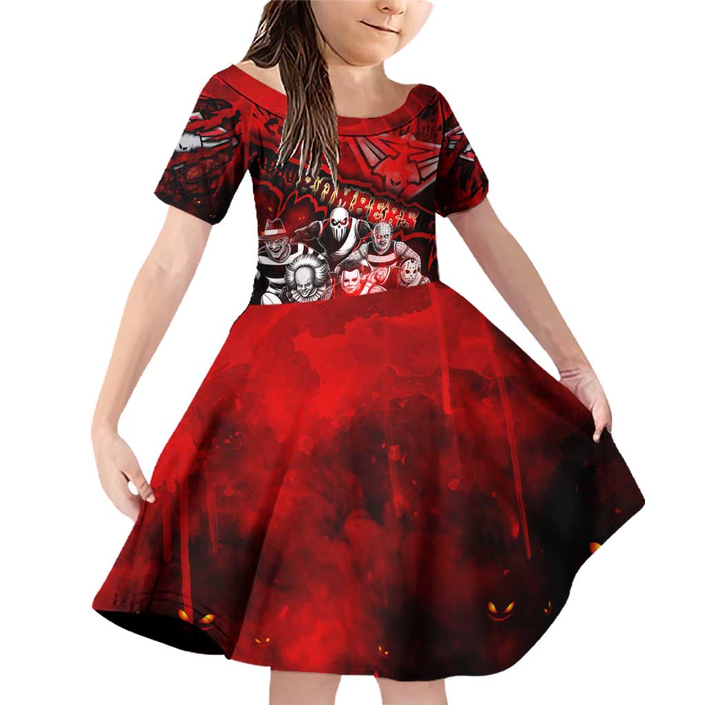 Step Into Horror Domain Bombers Football Family Matching Off Shoulder Short Dress and Hawaiian Shirt Halloween Horror Movie Characters - Aussie Hoodie