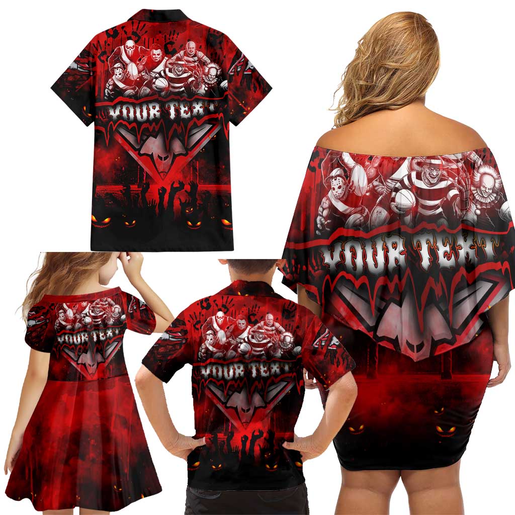 Step Into Horror Domain Bombers Football Family Matching Off Shoulder Short Dress and Hawaiian Shirt Halloween Horror Movie Characters - Aussie Hoodie