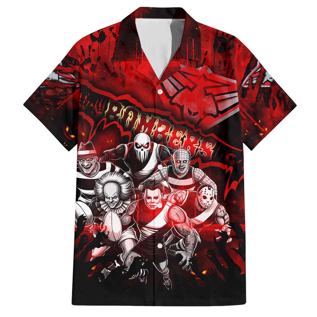 Step Into Horror Domain Bombers Football Family Matching Off Shoulder Short Dress and Hawaiian Shirt Halloween Horror Movie Characters - Aussie Hoodie