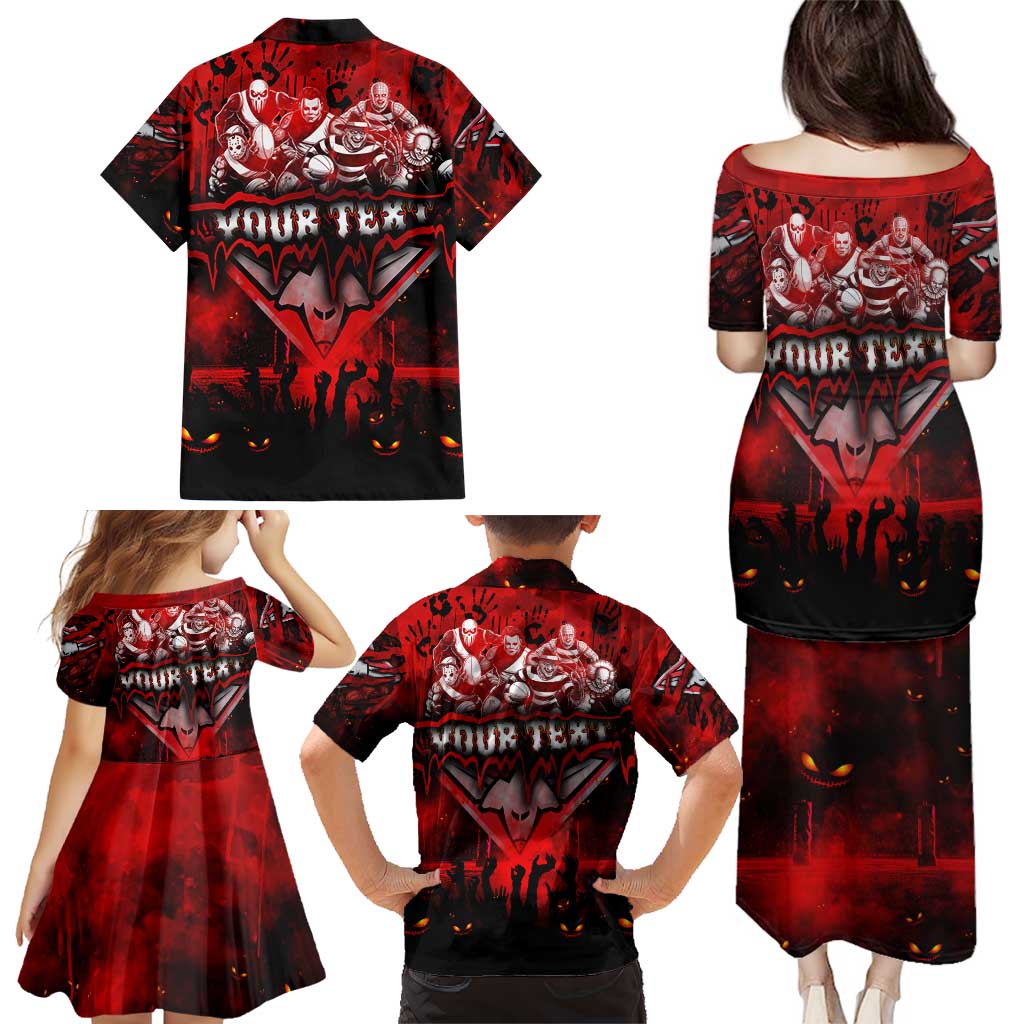 Step Into Horror Domain Bombers Football Family Matching Puletasi and Hawaiian Shirt Halloween Horror Movie Characters - Aussie Hoodie