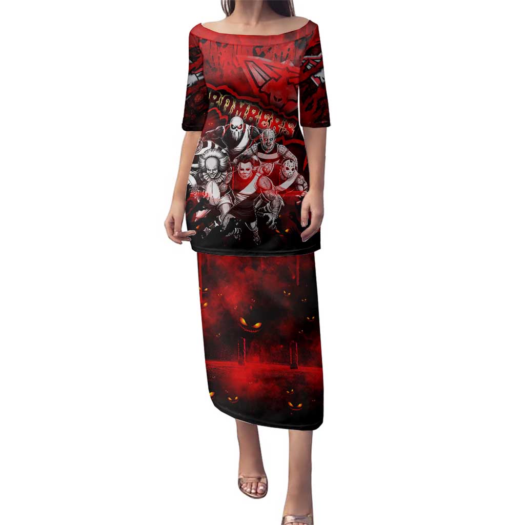 Step Into Horror Domain Bombers Football Family Matching Puletasi and Hawaiian Shirt Halloween Horror Movie Characters - Aussie Hoodie