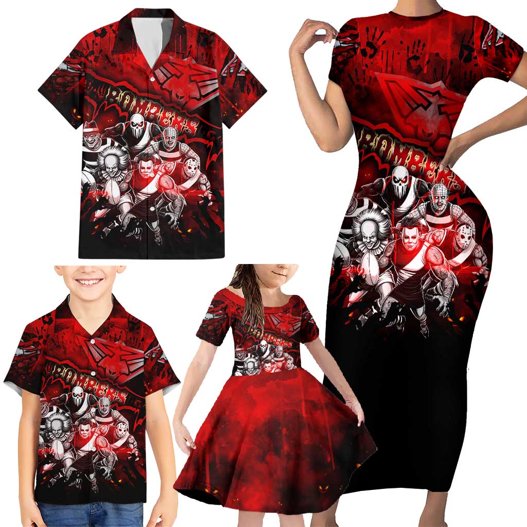 Step Into Horror Domain Bombers Football Family Matching Short Sleeve Bodycon Dress and Hawaiian Shirt Halloween Horror Movie Characters - Aussie Hoodie
