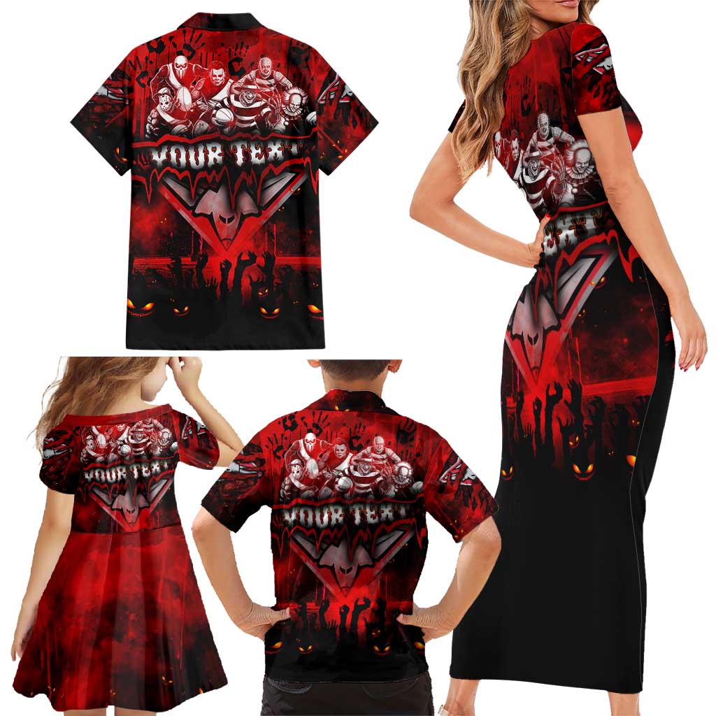 Step Into Horror Domain Bombers Football Family Matching Short Sleeve Bodycon Dress and Hawaiian Shirt Halloween Horror Movie Characters - Aussie Hoodie