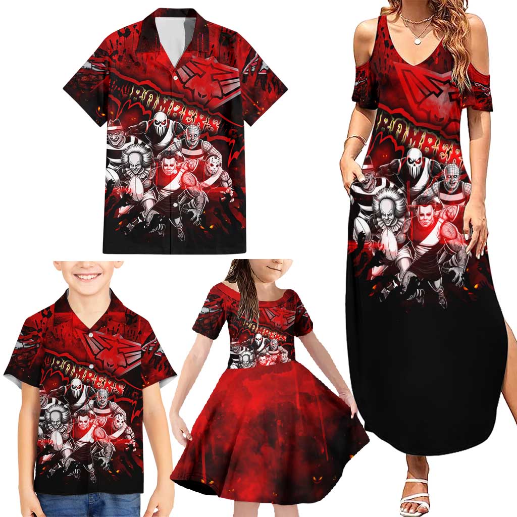Step Into Horror Domain Bombers Football Family Matching Summer Maxi Dress and Hawaiian Shirt Halloween Horror Movie Characters - Aussie Hoodie