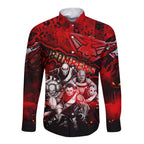 Step Into Horror Domain Bombers Football Long Sleeve Button Shirt Halloween Horror Movie Characters - Aussie Hoodie