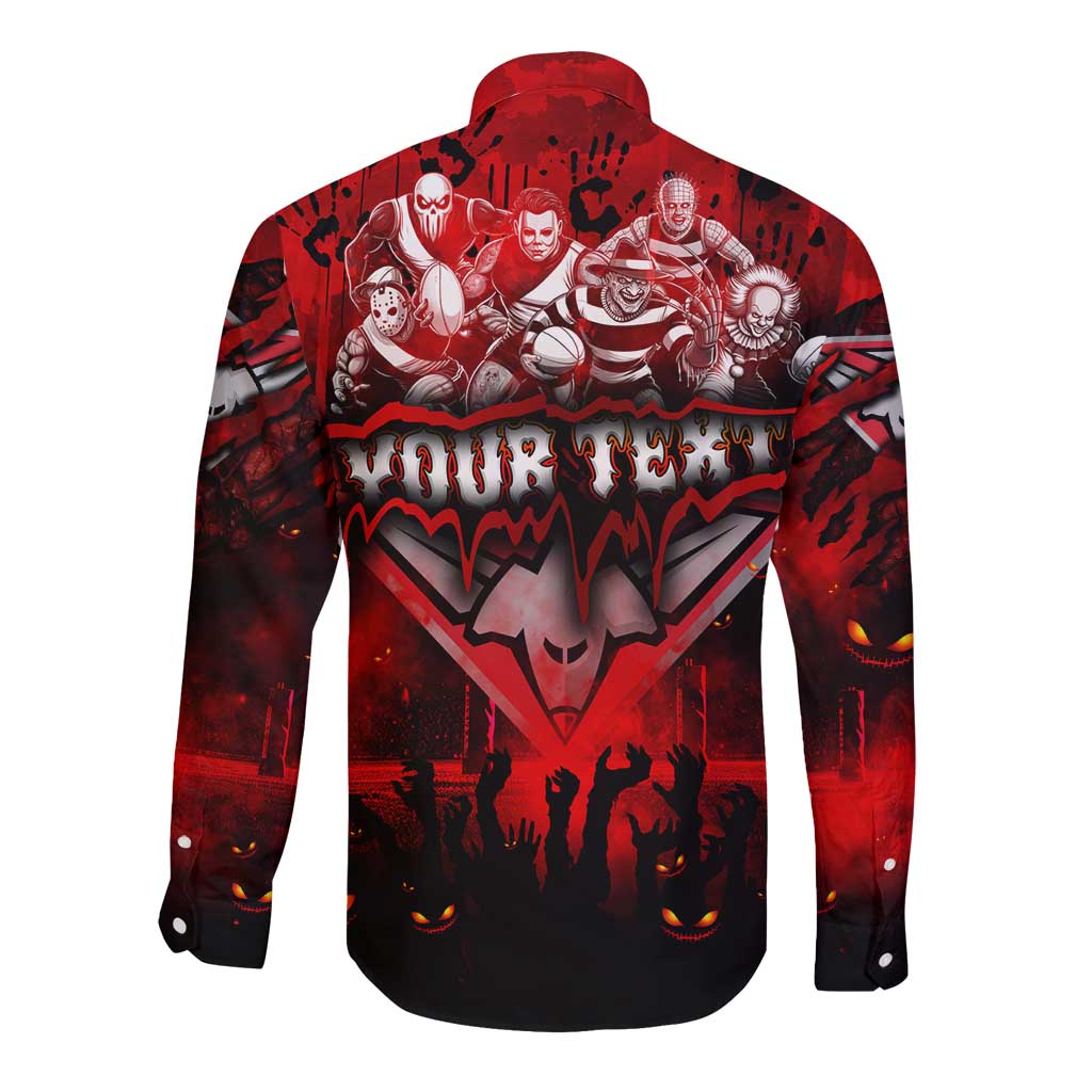 Step Into Horror Domain Bombers Football Long Sleeve Button Shirt Halloween Horror Movie Characters - Aussie Hoodie