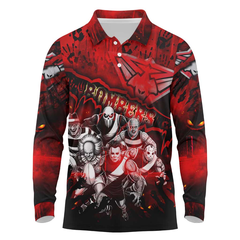 Step Into Horror Domain Bombers Football Long Sleeve Polo Shirt Halloween Horror Movie Characters - Aussie Hoodie