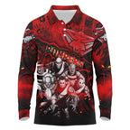 Step Into Horror Domain Bombers Football Long Sleeve Polo Shirt Halloween Horror Movie Characters - Aussie Hoodie