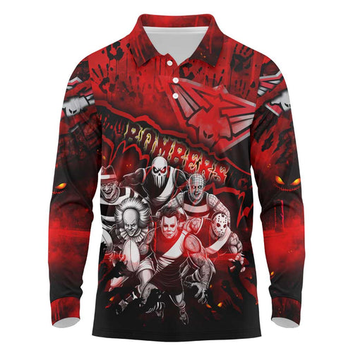 Step Into Horror Domain Bombers Football Long Sleeve Polo Shirt Halloween Horror Movie Characters - Aussie Hoodie