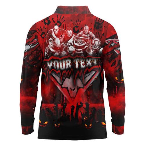 Step Into Horror Domain Bombers Football Long Sleeve Polo Shirt Halloween Horror Movie Characters - Aussie Hoodie
