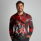 Step Into Horror Domain Bombers Football Long Sleeve Polo Shirt Halloween Horror Movie Characters - Aussie Hoodie
