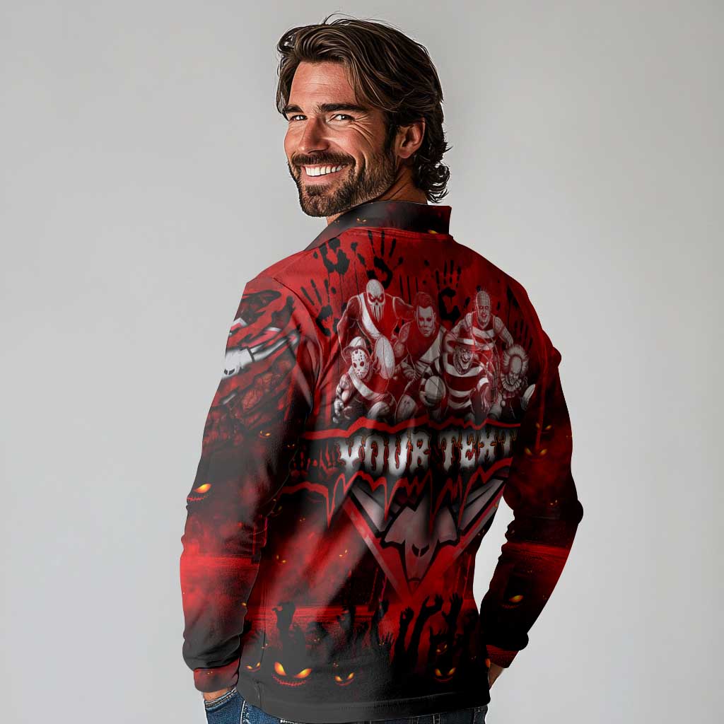 Step Into Horror Domain Bombers Football Long Sleeve Polo Shirt Halloween Horror Movie Characters - Aussie Hoodie