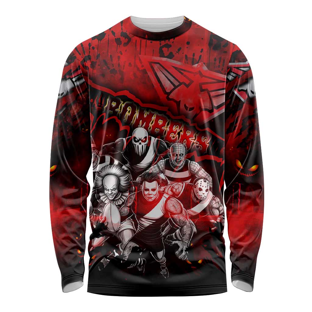 Step Into Horror Domain Bombers Football Long Sleeve Shirt Halloween Horror Movie Characters - Aussie Hoodie