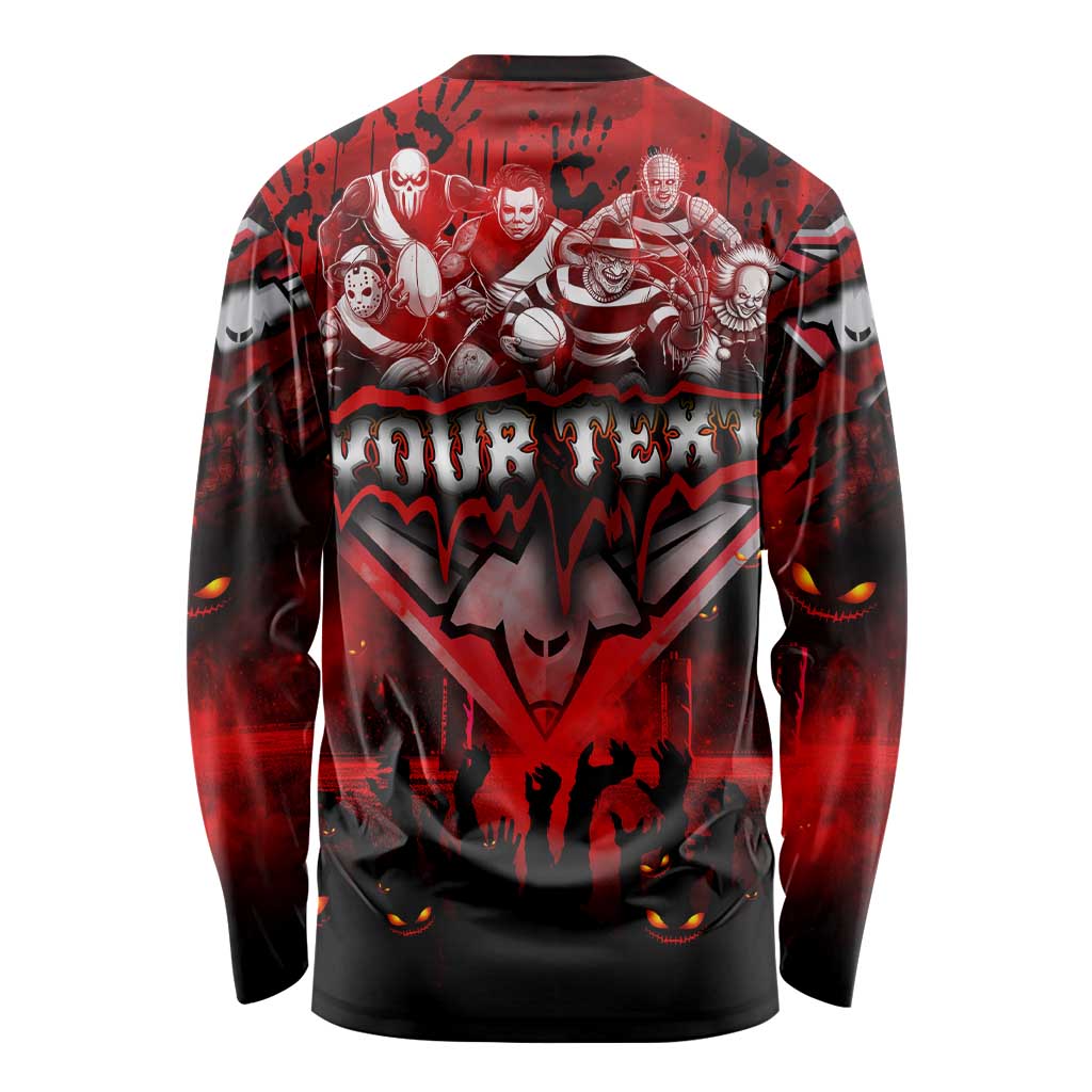 Step Into Horror Domain Bombers Football Long Sleeve Shirt Halloween Horror Movie Characters - Aussie Hoodie