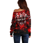 Step Into Horror Domain Bombers Football Off Shoulder Sweater Halloween Horror Movie Characters - Aussie Hoodie