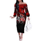 Step Into Horror Domain Bombers Football Off The Shoulder Long Sleeve Dress Halloween Horror Movie Characters - Aussie Hoodie