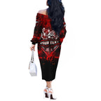 Step Into Horror Domain Bombers Football Off The Shoulder Long Sleeve Dress Halloween Horror Movie Characters - Aussie Hoodie