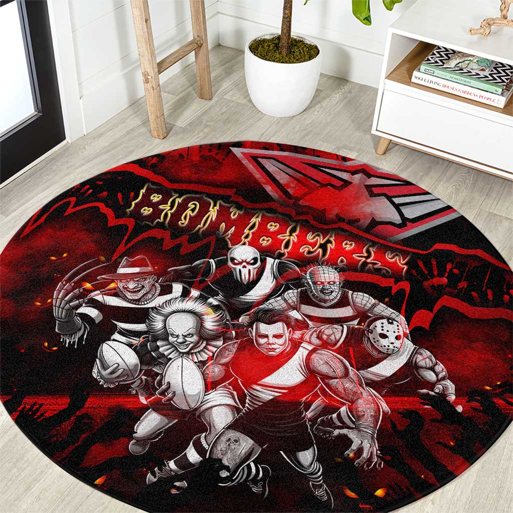 Step Into Horror Domain Bombers Football Round Carpet Halloween Horror Movie Characters - Aussie Hoodie