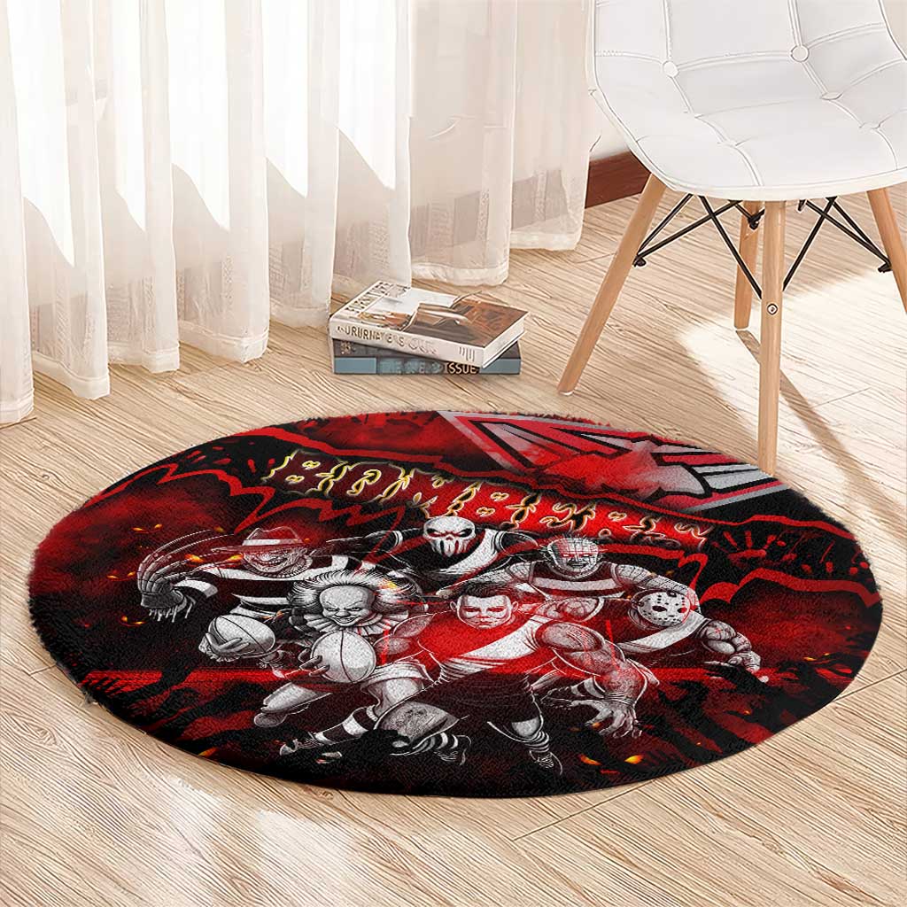Step Into Horror Domain Bombers Football Round Carpet Halloween Horror Movie Characters - Aussie Hoodie