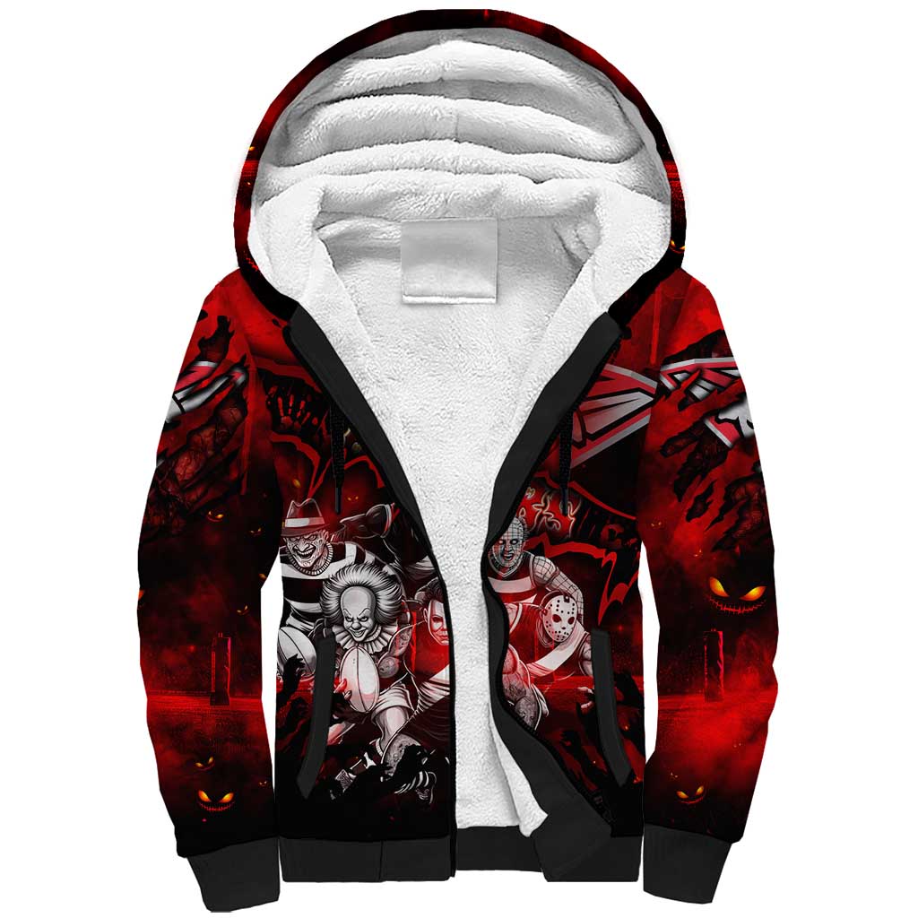 Step Into Horror Domain Bombers Football Sherpa Hoodie Halloween Horror Movie Characters - Aussie Hoodie
