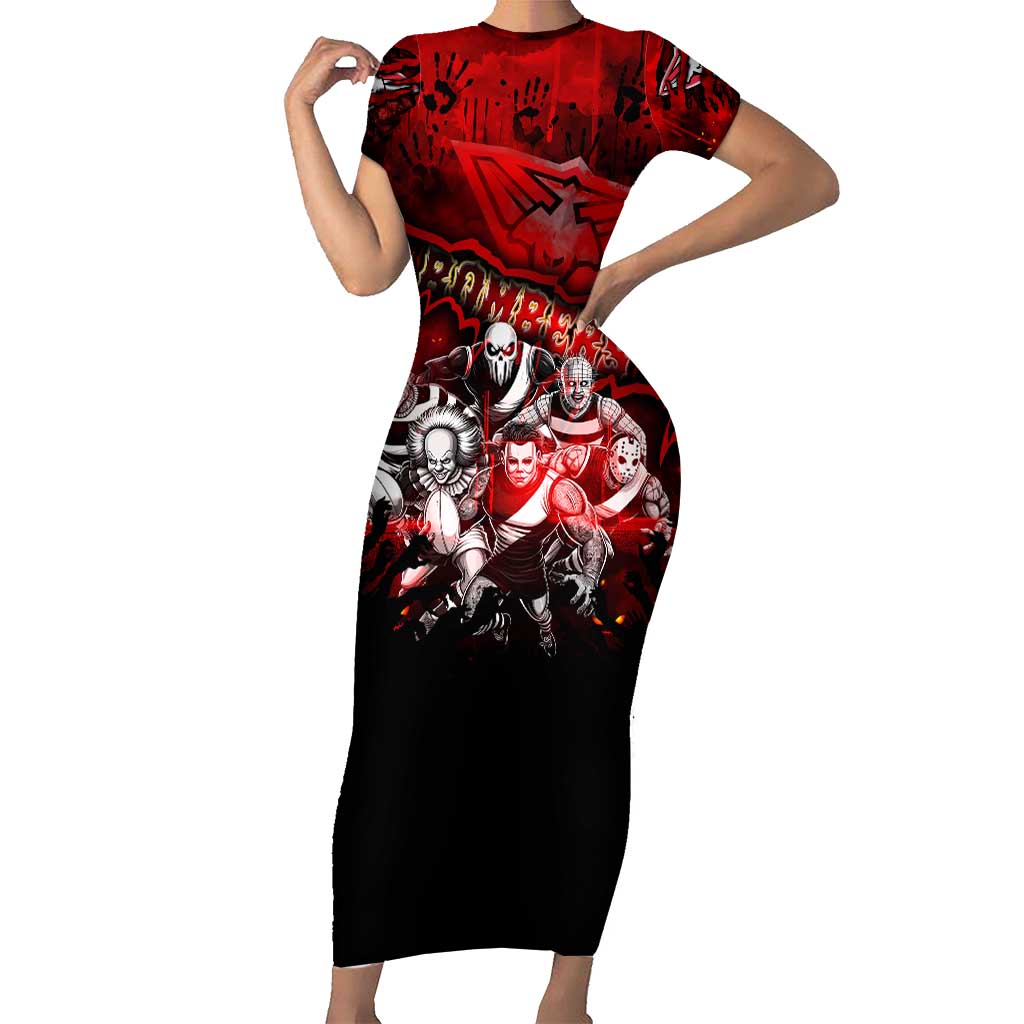 Step Into Horror Domain Bombers Football Short Sleeve Bodycon Dress Halloween Horror Movie Characters - Aussie Hoodie