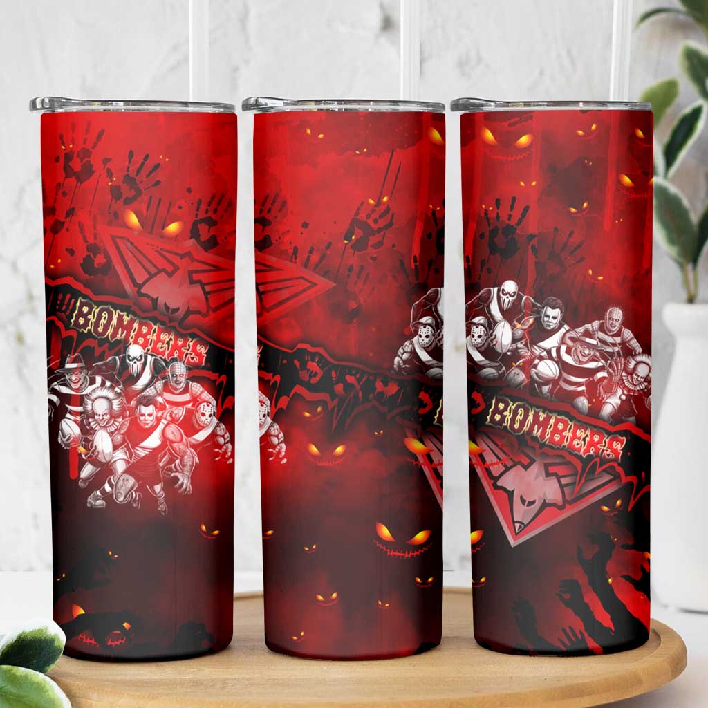 Step Into Horror Domain Bombers Football Skinny Tumbler Halloween Horror Movie Characters - Aussie Hoodie
