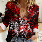 Step Into Horror Domain Bombers Football Women Casual Shirt Halloween Horror Movie Characters - Aussie Hoodie