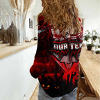 Step Into Horror Domain Bombers Football Women Casual Shirt Halloween Horror Movie Characters - Aussie Hoodie