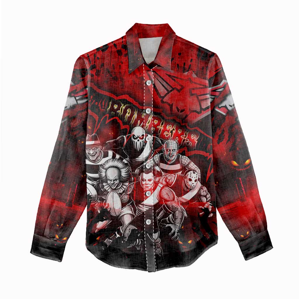Step Into Horror Domain Bombers Football Women Casual Shirt Halloween Horror Movie Characters - Aussie Hoodie