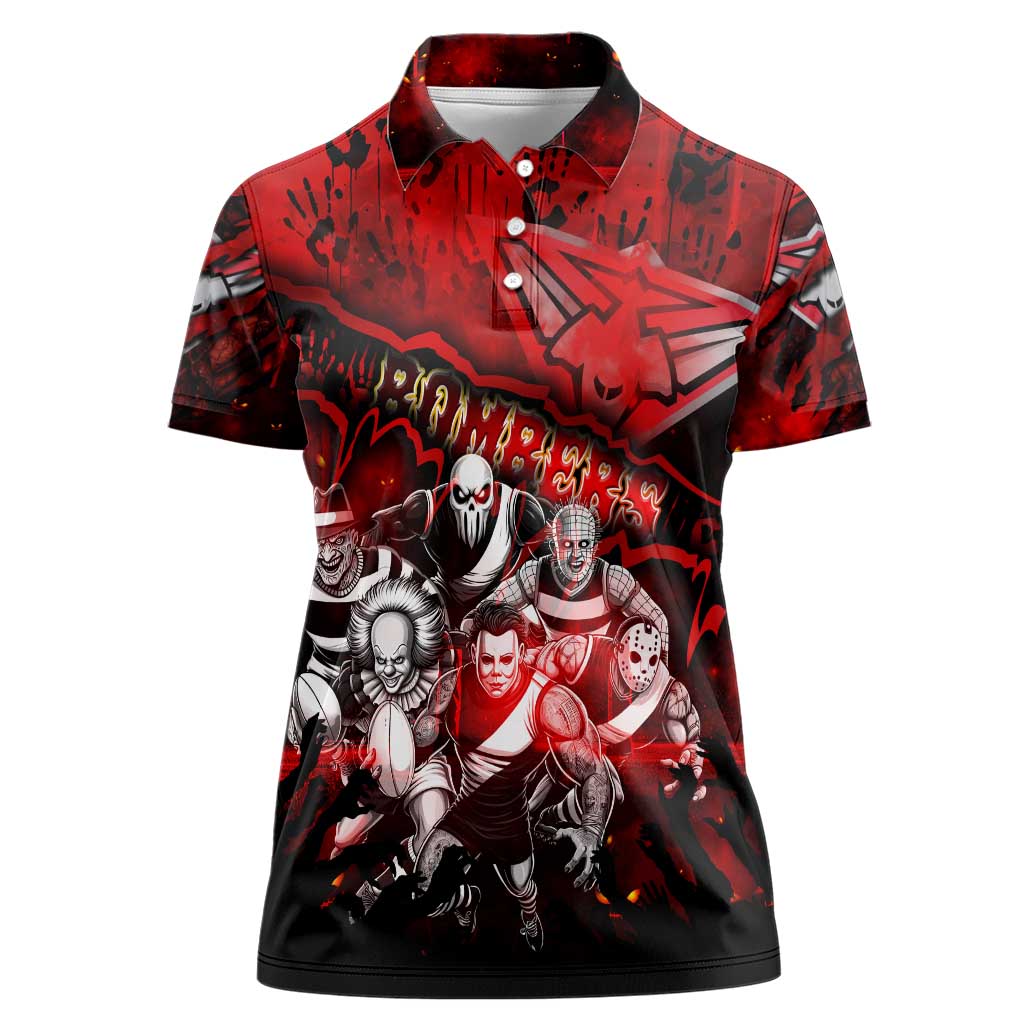 Step Into Horror Domain Bombers Football Women Polo Shirt Halloween Horror Movie Characters - Aussie Hoodie