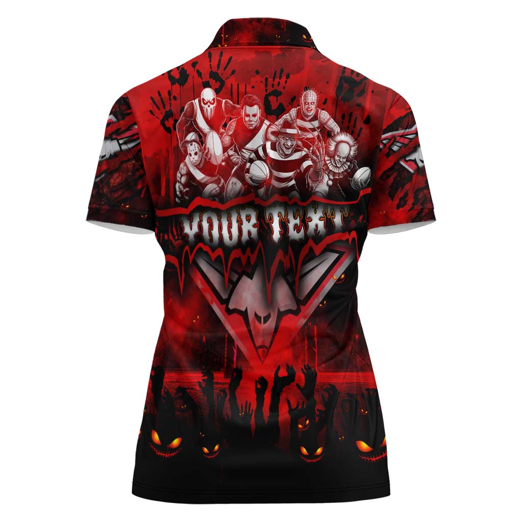 Step Into Horror Domain Bombers Football Women Polo Shirt Halloween Horror Movie Characters - Aussie Hoodie