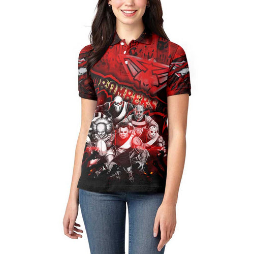 Step Into Horror Domain Bombers Football Women Polo Shirt Halloween Horror Movie Characters - Aussie Hoodie