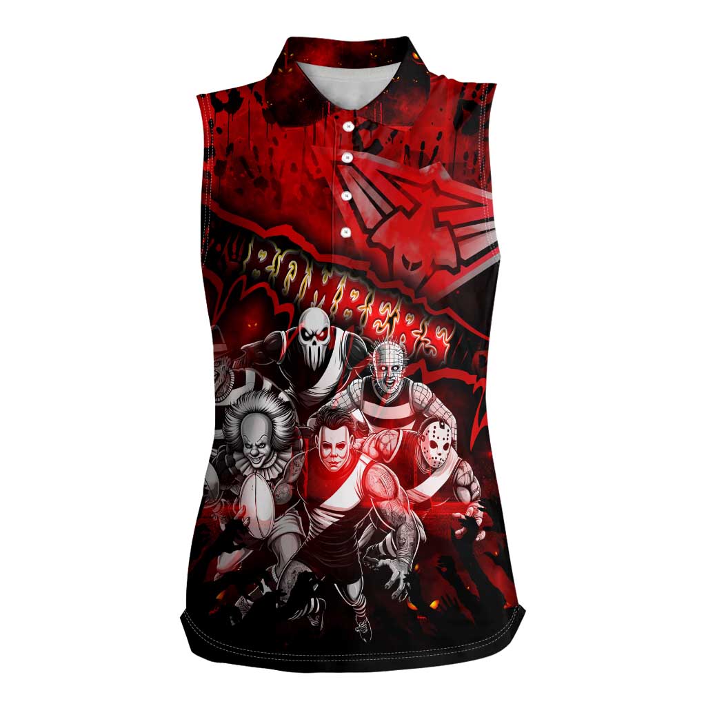 Step Into Horror Domain Bombers Football Women Sleeveless Polo Shirt Halloween Horror Movie Characters - Aussie Hoodie