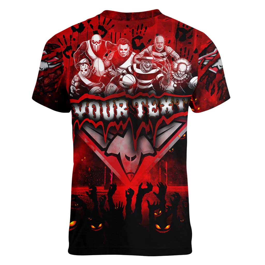 Step Into Horror Domain Bombers Football Women V-Neck T-Shirt Halloween Horror Movie Characters - Aussie Hoodie