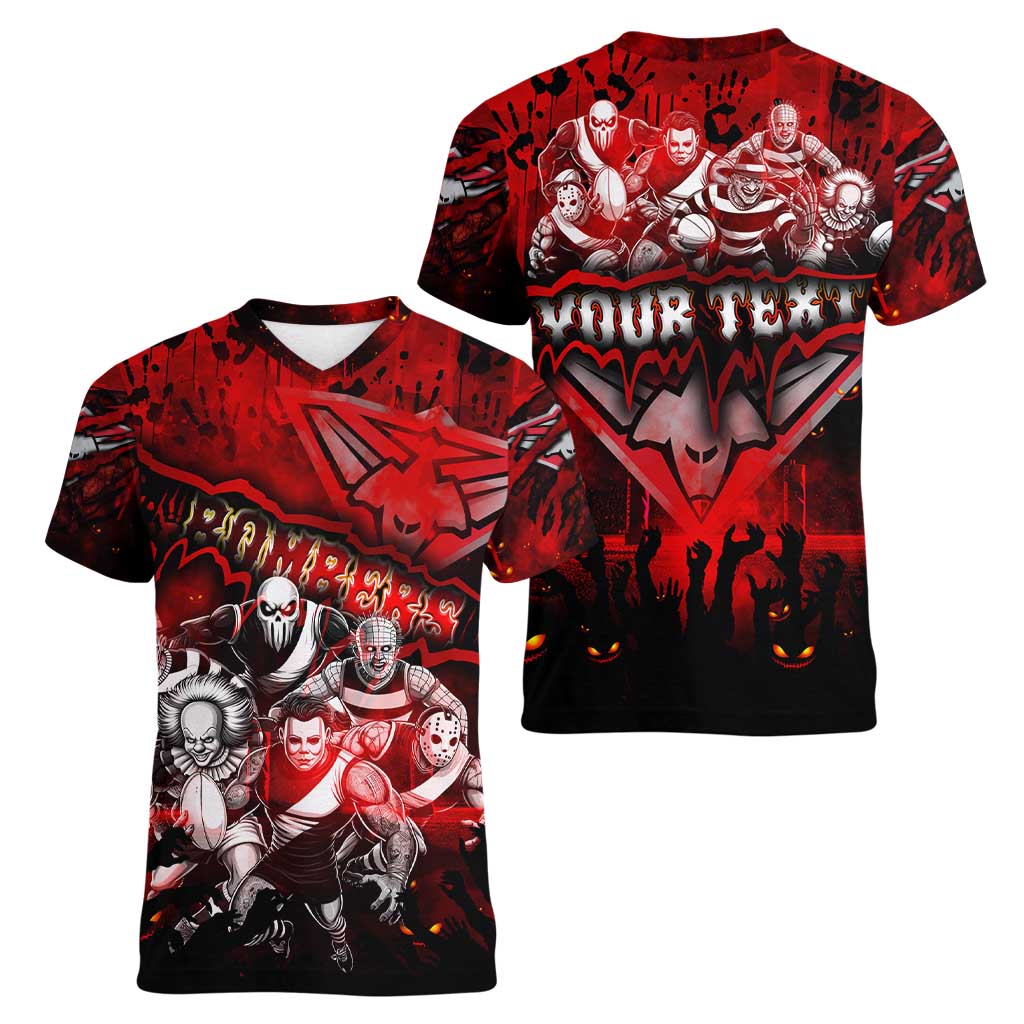 Step Into Horror Domain Bombers Football Women V-Neck T-Shirt Halloween Horror Movie Characters - Aussie Hoodie