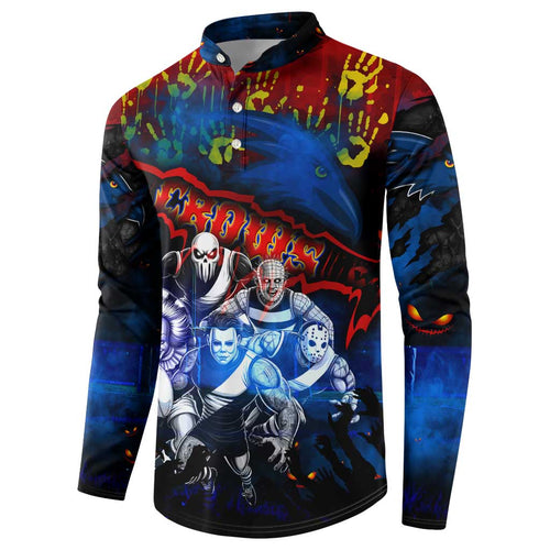 Step Into Horror Domain Crows Football Button Sweatshirt Halloween Horror Movie Characters - Aussie Hoodie