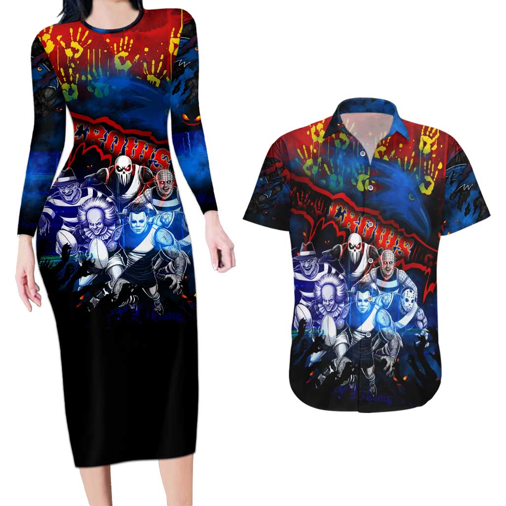 Step Into Horror Domain Crows Football Couples Matching Long Sleeve Bodycon Dress and Hawaiian Shirt Halloween Horror Movie Characters - Aussie Hoodie
