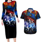 Step Into Horror Domain Crows Football Couples Matching Long Sleeve Bodycon Dress and Hawaiian Shirt Halloween Horror Movie Characters - Aussie Hoodie