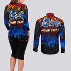 Step Into Horror Domain Crows Football Couples Matching Long Sleeve Bodycon Dress and Long Sleeve Button Shirt Halloween Horror Movie Characters - Aussie Hoodie