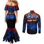 Step Into Horror Domain Crows Football Couples Matching Mermaid Dress and Long Sleeve Button Shirt Halloween Horror Movie Characters - Aussie Hoodie
