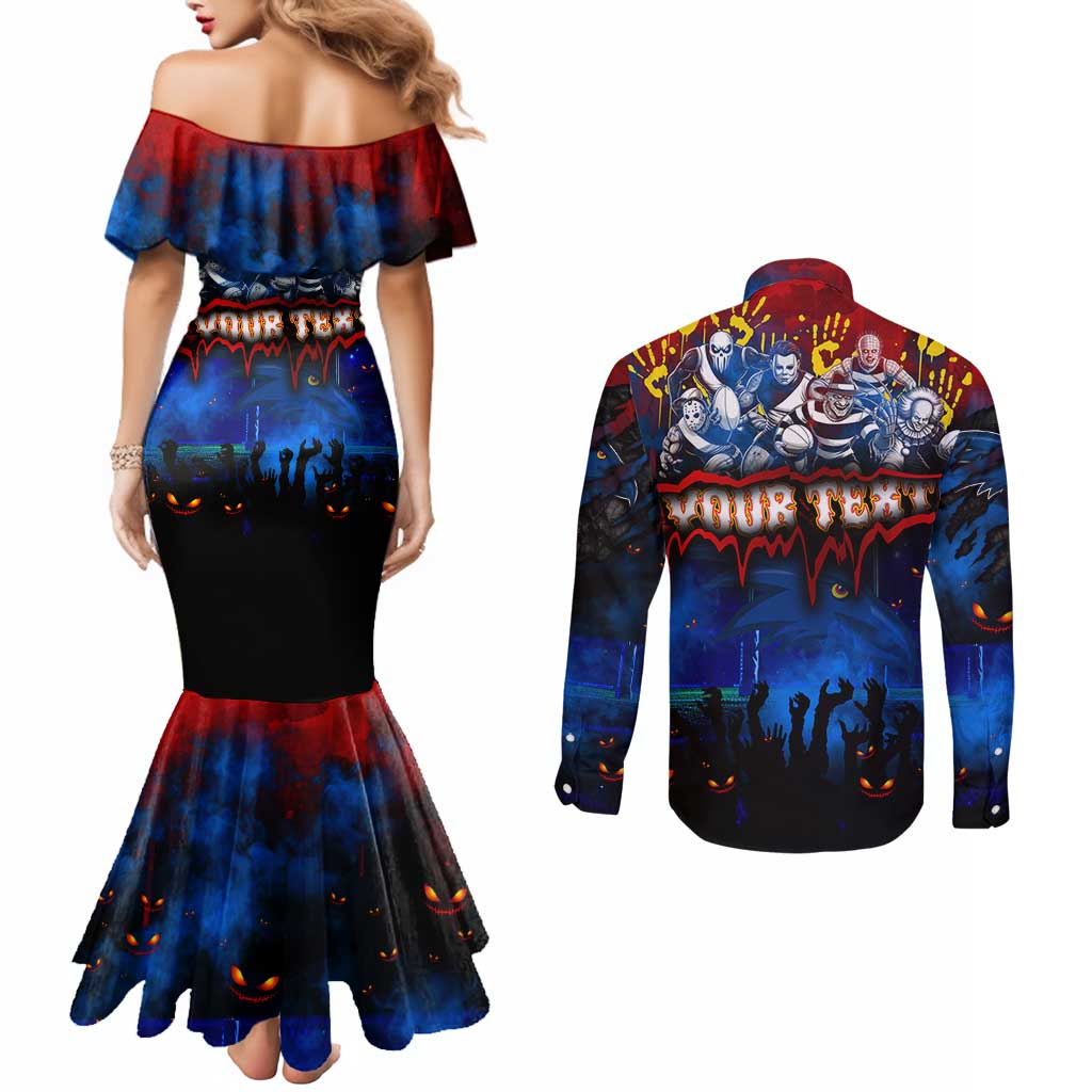 Step Into Horror Domain Crows Football Couples Matching Mermaid Dress and Long Sleeve Button Shirt Halloween Horror Movie Characters - Aussie Hoodie