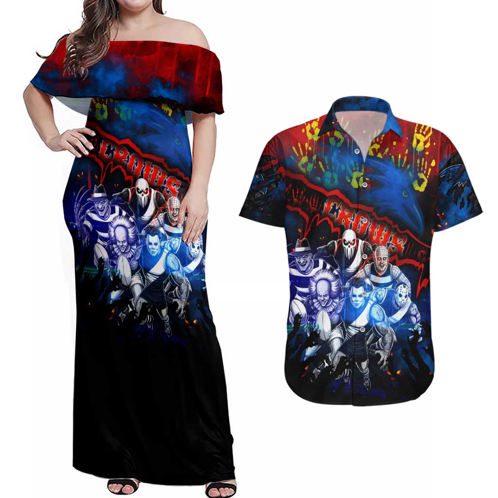 Step Into Horror Domain Crows Football Couples Matching Off Shoulder Maxi Dress and Hawaiian Shirt Halloween Horror Movie Characters - Aussie Hoodie
