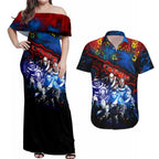 Step Into Horror Domain Crows Football Couples Matching Off Shoulder Maxi Dress and Hawaiian Shirt Halloween Horror Movie Characters - Aussie Hoodie
