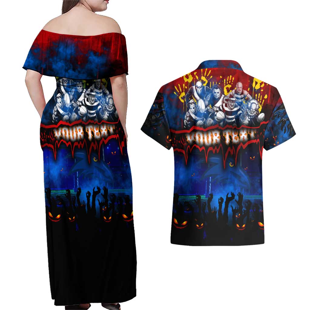 Step Into Horror Domain Crows Football Couples Matching Off Shoulder Maxi Dress and Hawaiian Shirt Halloween Horror Movie Characters - Aussie Hoodie